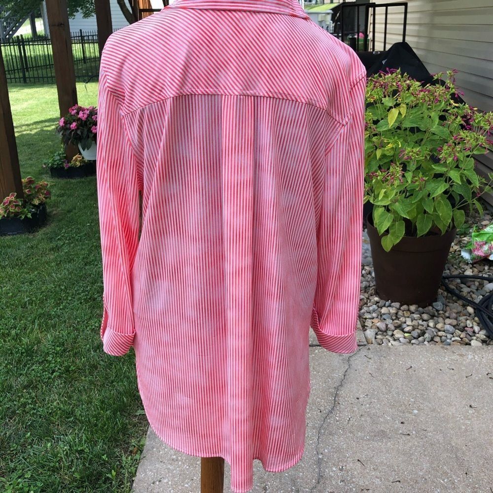 NYGARD orange & red pin striped button down blouse - Picture 7 of 9